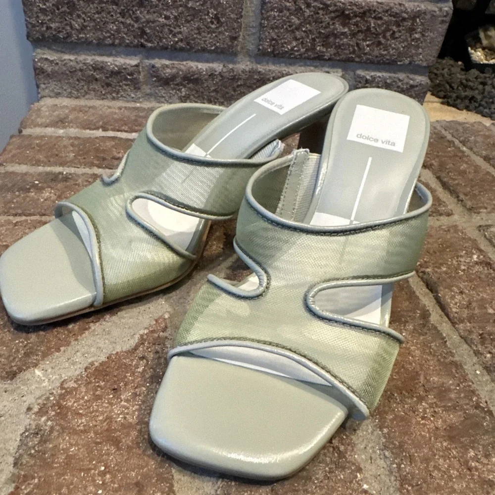 Dolce Vita Womens Sandals Green Mesh Open-Toe Slide Square Toe Size 6 #498